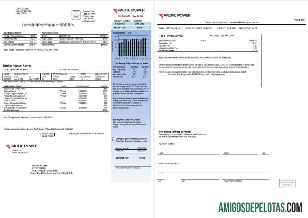 Para baxiar Projeto de lei de serviços públicos de energia do Pacífico dos EUA, modelo Word e PDF, 2 páginas